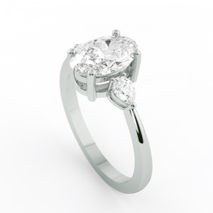 Three Stone Oval and Pear Engagement Ring 1.15Ctw