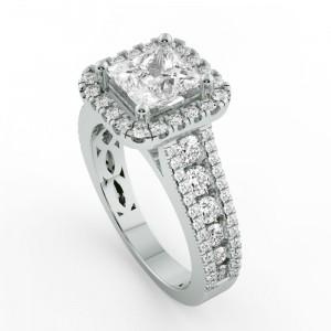 Princess Halo Engagement Ring with Graduating Side Stones 1.95Ctw