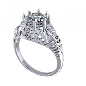 Round Solitaire Flower Heart Filigree Engagement Ring 1.60Ctw