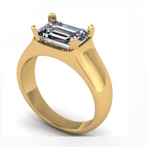 East West Emerald Solitaire Wide Engagement Ring 1.65Ctw