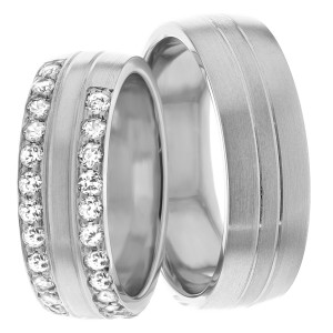 7.00mm Wide, Diamond His and Hers Wedding Bands, 0.48 Ctw.