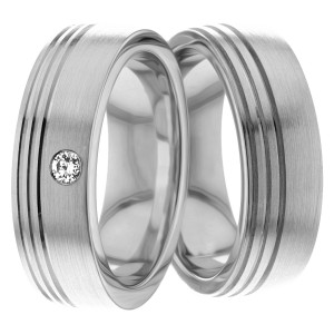 7.00mm Wide, Diamond His and Hers Wedding Bands