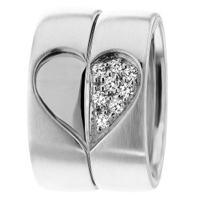 7.00mm Wide, Diamond Heart Wedding Bands, 0.16 Ctw.