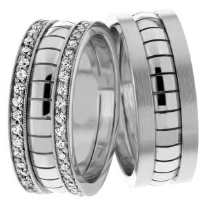 8.00mm Wide, Diamond Matching Wedding Bands, 1.2 Ctw.