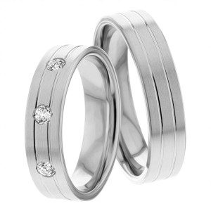 5.00mm Wide, Matching Wedding Ring Set, 0.15 Ctw.