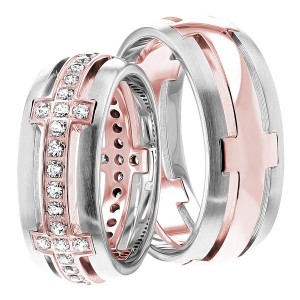 8mm and 7mm Wide, Diamond Wedding Ring Set 0.68 Ctw