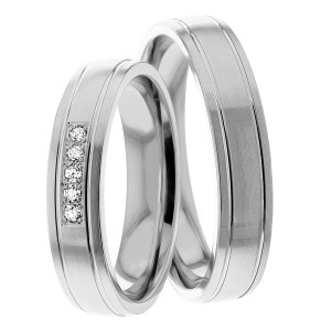 4mm Wide, Diamond Wedding Ring Set 0.08 Ctw