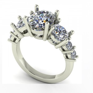 Oval Basket Side Stone Engagement Ring 3.50Ctw