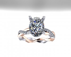 Two Tone Twisted Oval Side Stone Engagement Ring 2.10Ctw