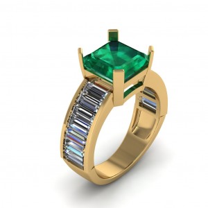 Big Square Emerald Side Stone Engagement Ring 5.70Ctw