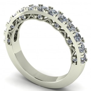 Diamond Round Cut Milgrain Gallery Anniversary Ring 0.70Ctw