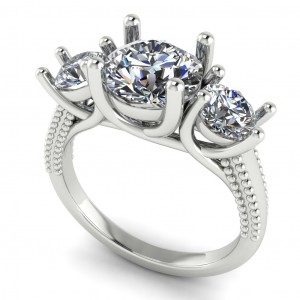 Three Stone Round Cut Engagement Ring with Beads 2.25Ctw