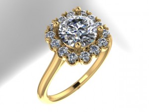 Round Stone with Squared Halo Engagement Ring 1.20Ctw