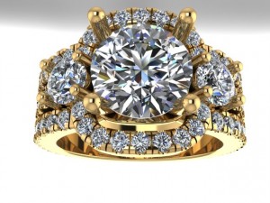 Three Stone Round Cut Three Shank Halo Engagement Ring 4.05Ctw