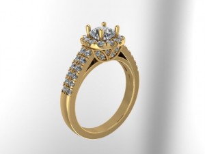 Cushion Halo Engagement Ring with Milgrain Leaf 1.35Ctw