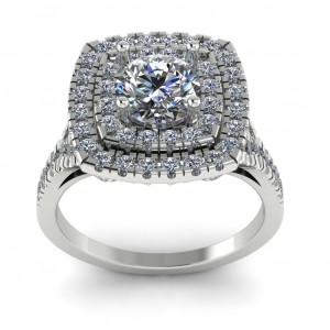 Double Halo Round Cut Engagement Ring 2.30Ctw