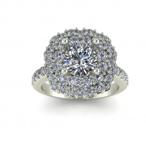 Double Halo Round Cut Engagement Ring 2.20Ctw