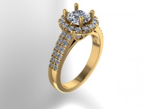 Round Halo Engagement Ring with Milgrain Leaf 1.55Ctw