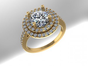 Double Halo Round Cut Engagement Ring 2.45Ctw