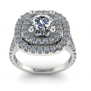 Double Halo Round Cut Engagement Ring 1.60Ctw