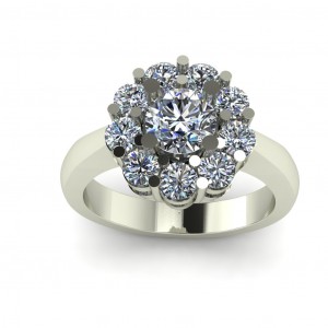 Nine Stone Round Halo Engagement Ring 1.55Ctw