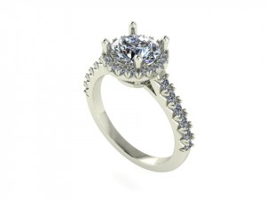French Pave Halo Round Cut Engagement Ring 1.45Ctw