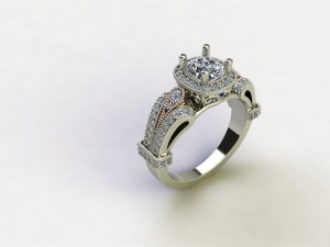 Two Tone Cushion Halo Engagement Ring 1.30Ctw