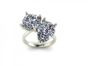 Two Stone Cushion and Pear Engagement Ring 7.55Ctw
