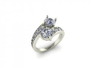 Two Stone Round Cut Graduating Channel Bypass Engagement Ring 4Ctw