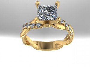 Princess Twisted Side Stone Engagement Ring with Peg Head 1.35Ctw
