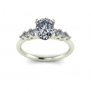 Low Head Oval Side Stone Engagement Ring 1.25Ctw