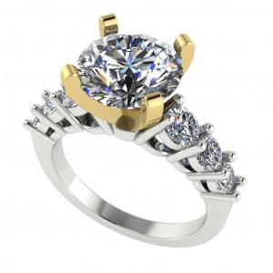 Two Tone Peg Head Side Stone Engagement Ring 2.80Ctw