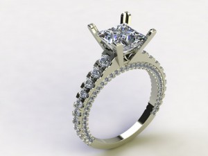 Princess Cathedral Side Stone Engagement Ring 2.40Ctw