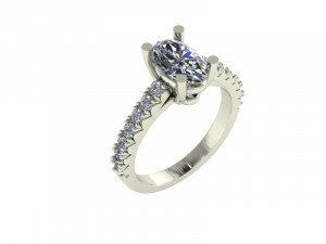 Split Prong Oval Side Stone Engagement Ring 1.20Ctw