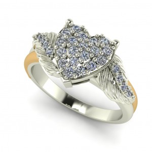 Heart Feather Side Stone Engagement Ring 0.45Ctw