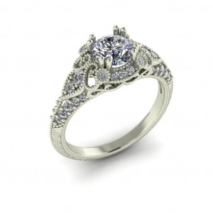 Milgrain Side Stone Engagement Ring 1.10Ctw