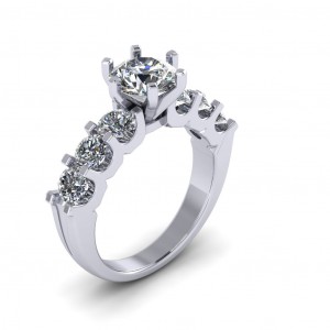 6 Prong Side Stone Engagement Ring 1.95Ctw