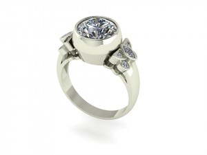 Bezel Butterfly Side Stone Engagement Ring 3.20Ctw