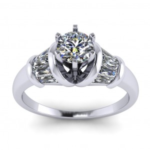 Taper Baguette Side Stone Engagement Ring 1.65Ctw