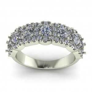 Diamond Princess and Round Halo Anniversary Ring 1.65Ctw