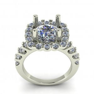Cushion Shape U Prong Halo Round Cut Engagement Ring 2.60Ctw
