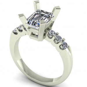 Emerald Basket Side Stone Engagement Ring 2Ctw