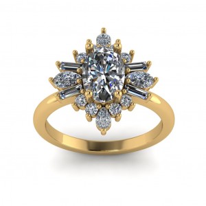 Baguette, Pear and Round Halo Engagement Ring 1.65Ctw