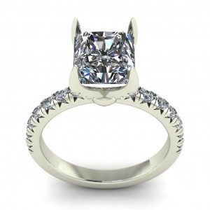 French Pave Radiant Side Stone Engagement Ring 2.85Ctw