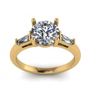 Three Stone Round and Taper Baguette Engagement Ring 2Ctw