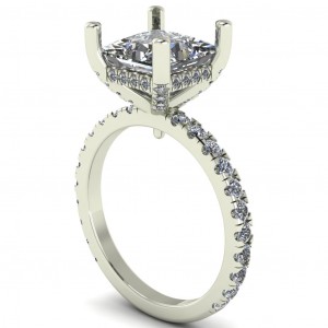 Princess Pave Hidden Halo Engagement Ring 3.35Ctw