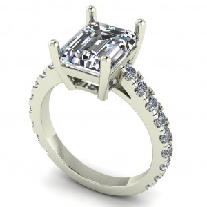 Emerald Basket Cathedral Side Stone Engagement Ring 4.50Ctw