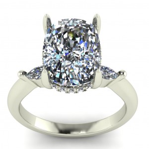 Three Stone Cushion and Marquise Engagement Ring 4.40Ctw