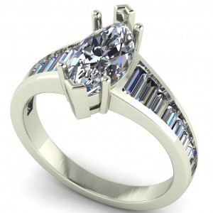 Marquise and Baguette Channel Taper Side Stone Engagement Ring 2.10Ctw