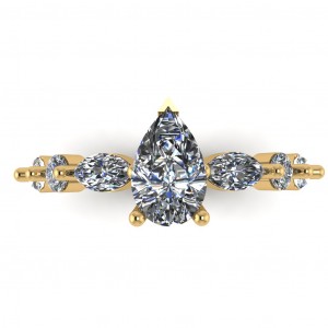 Round and Marquise Single Shared Prong Pear Side Stone Engagement Ring 2.20Ctw
